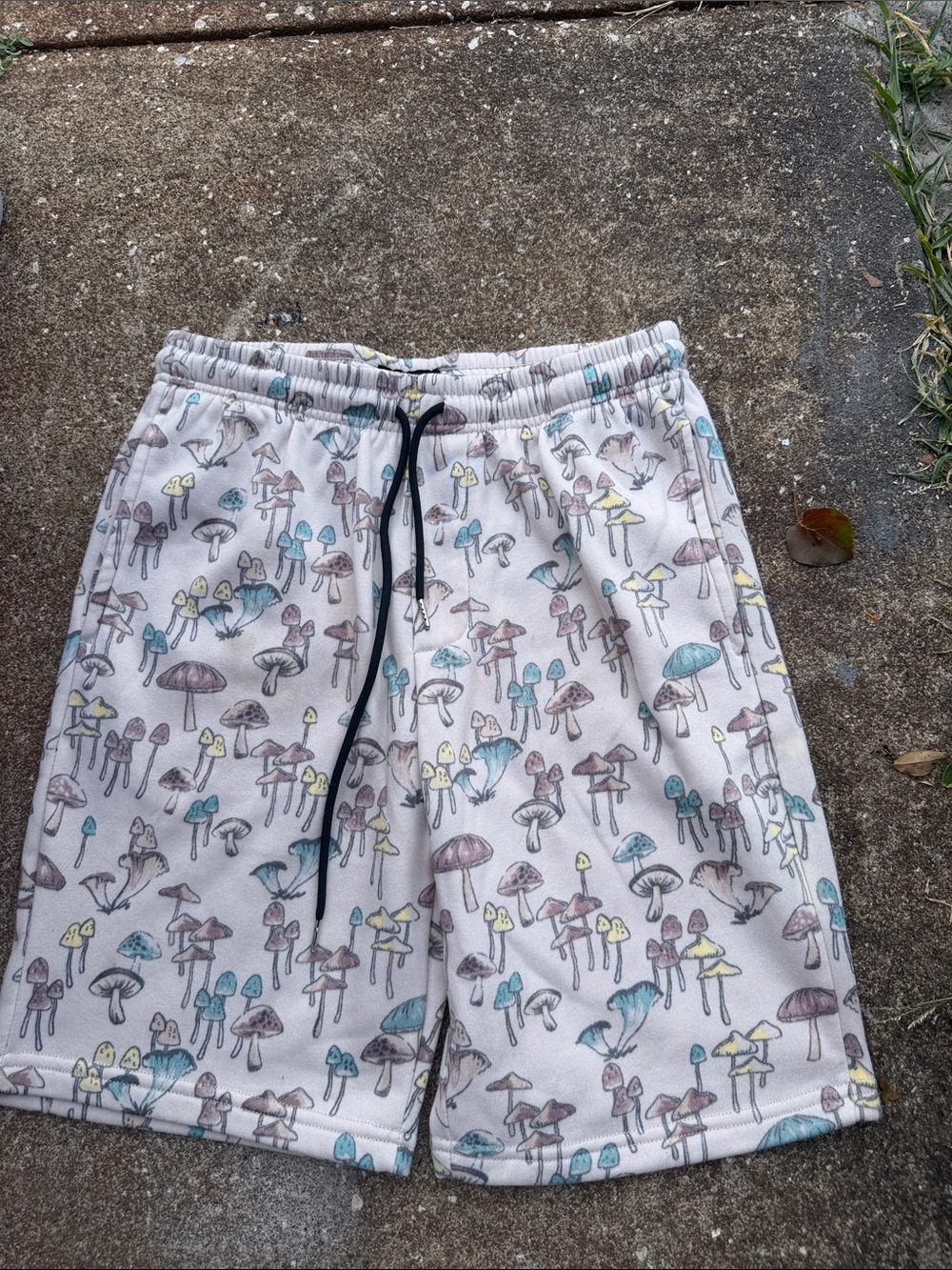 Public Record Athletic Mushroom Print Shorts - Beige Mushrooms. Size Sm